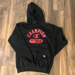 Champion Black Hoodie with Red Accents